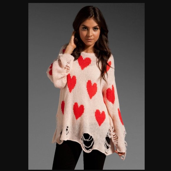 NEW! WILDFOX WHITE LABEL 'All Over Love' Lennon Sweater in PINK / RED HE… - Picture 4 of 14